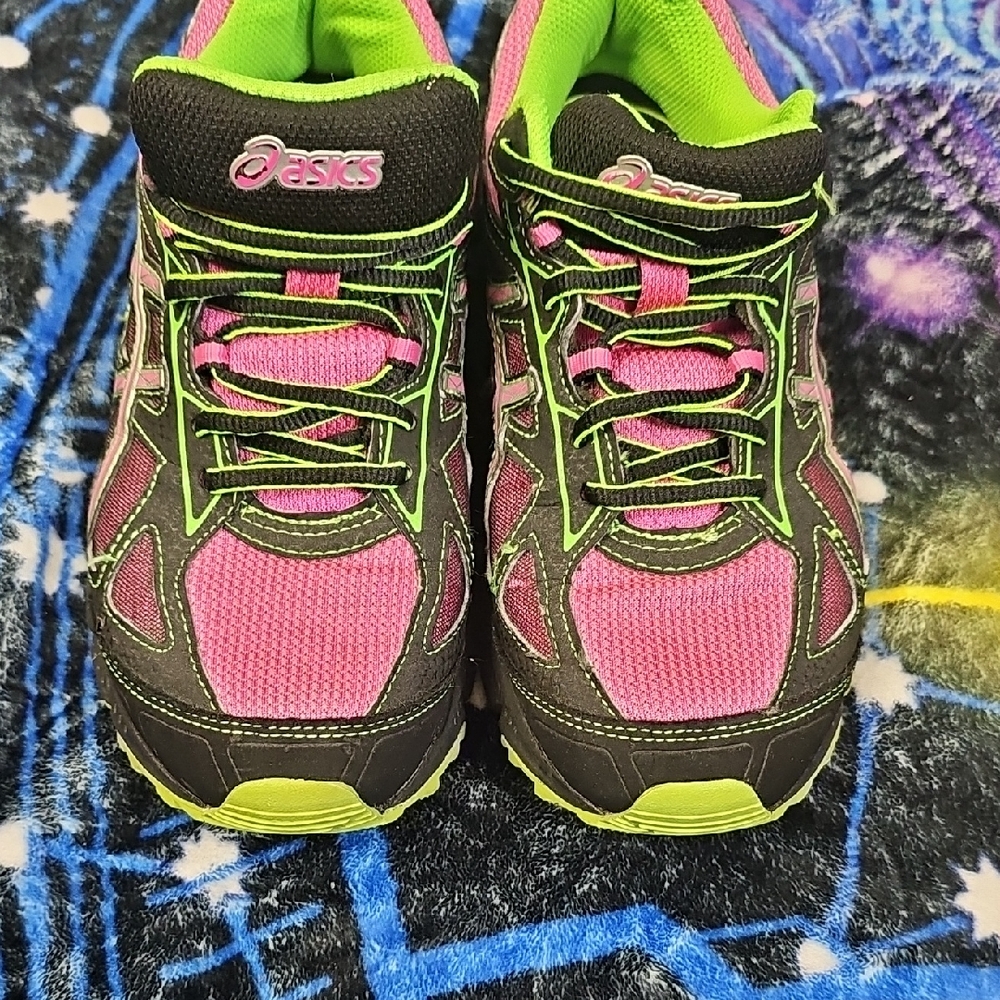ASICS Women's Pink, Black, and Green Running Shoes